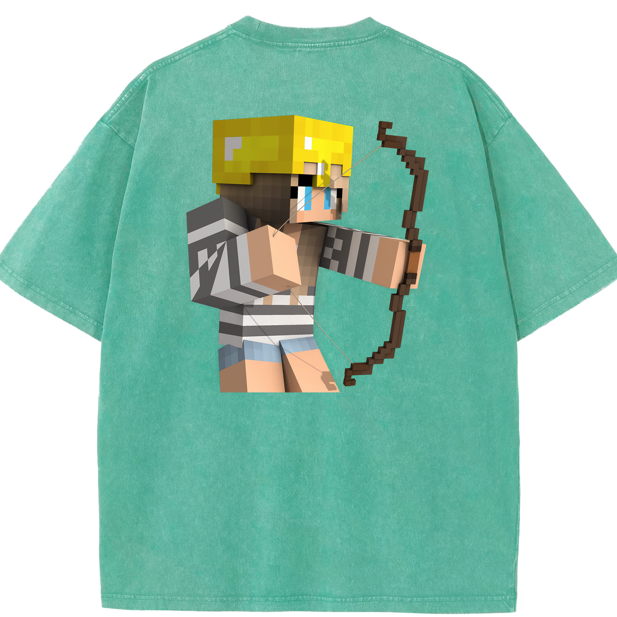 （画像用） マインクラフト ブロックの世界 Minecraft MC Block world 綿100% ヴィンテージ風 半袖Tシャツ（背面プリント）